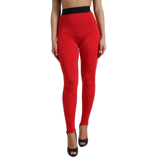 Dolce & Gabbana Red Nylon DG Logo Slim Leggings Pants PAN74935-40