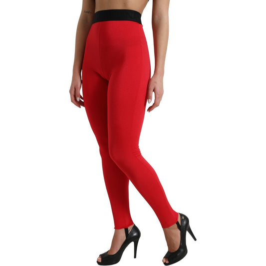 Dolce & Gabbana Red Nylon DG Logo Slim Leggings Pants PAN74935-40