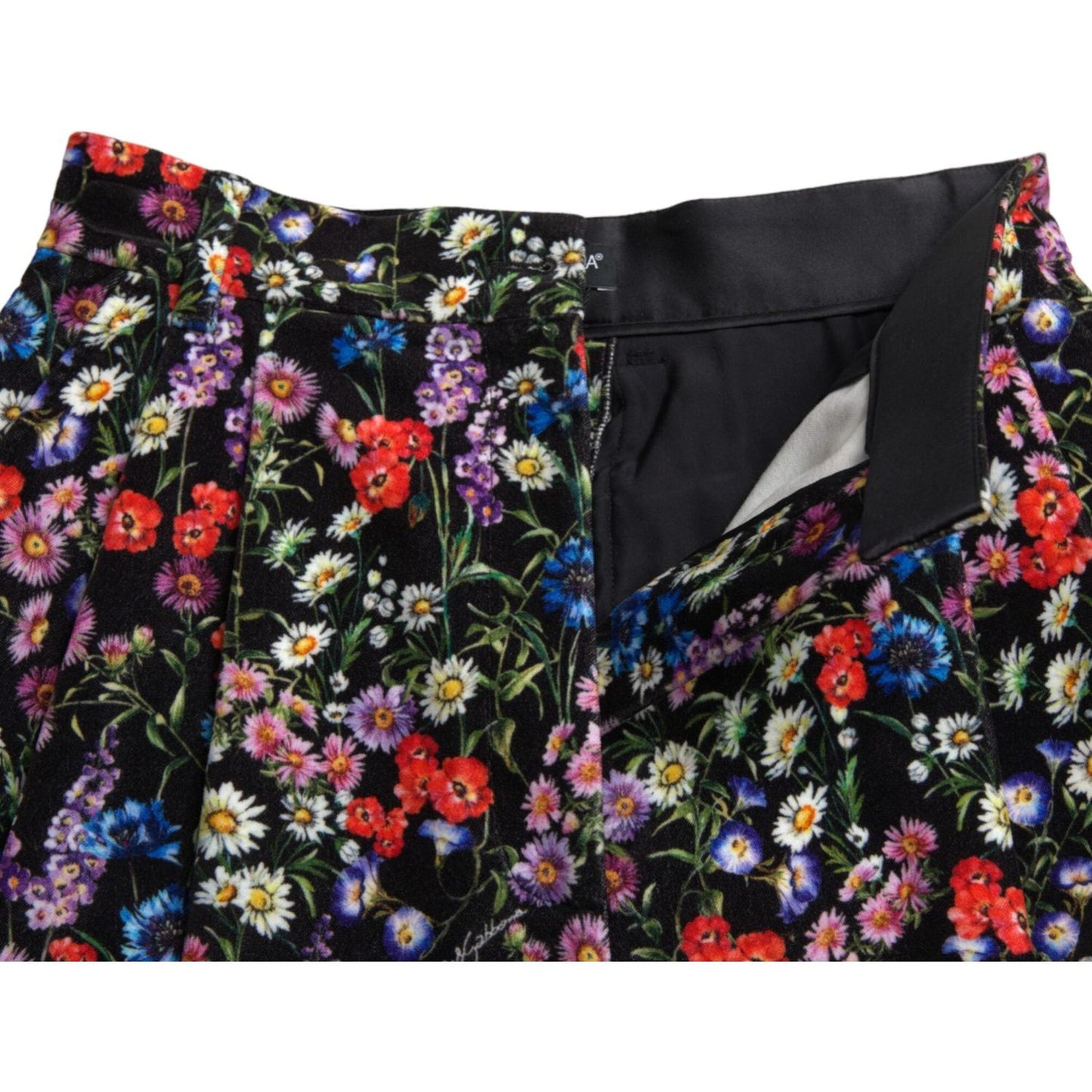 Dolce & Gabbana Black Floral High Waist Hot Pants Shorts