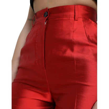 Dolce & Gabbana Red Satin Silk High Waist Wide Leg Pants