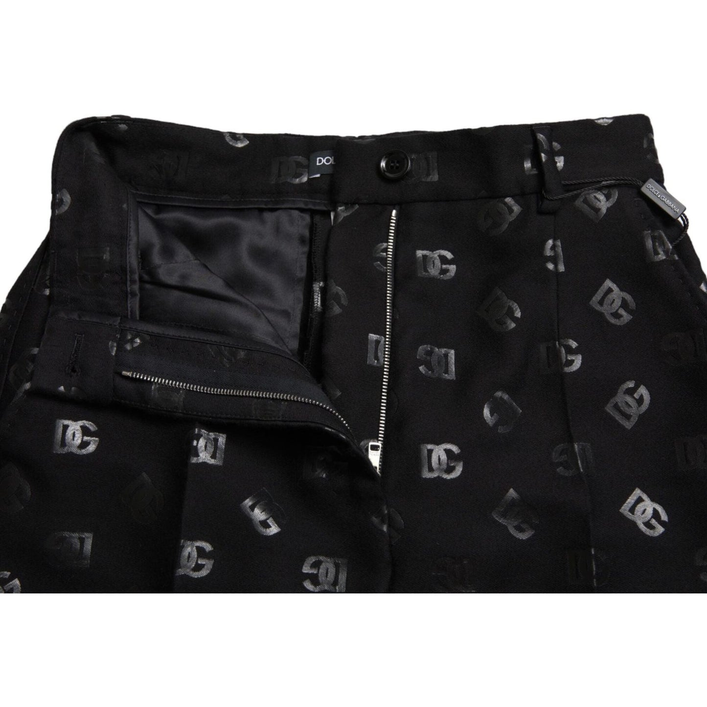 Dolce & Gabbana Black Wool DG Logo High Waist Straight Pants