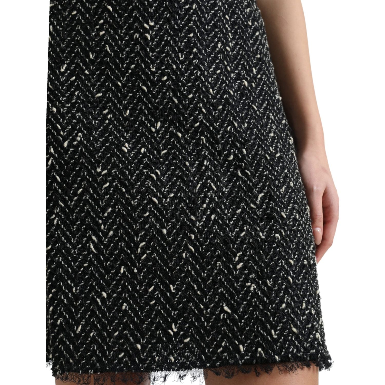 Dolce & Gabbana Black Wool Knit Tweed High Waist Mini Skirt