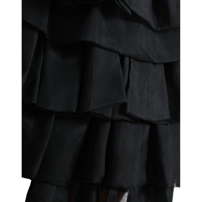 Dolce & Gabbana Black Tiered Aline High Waist Silk Mini Skirt