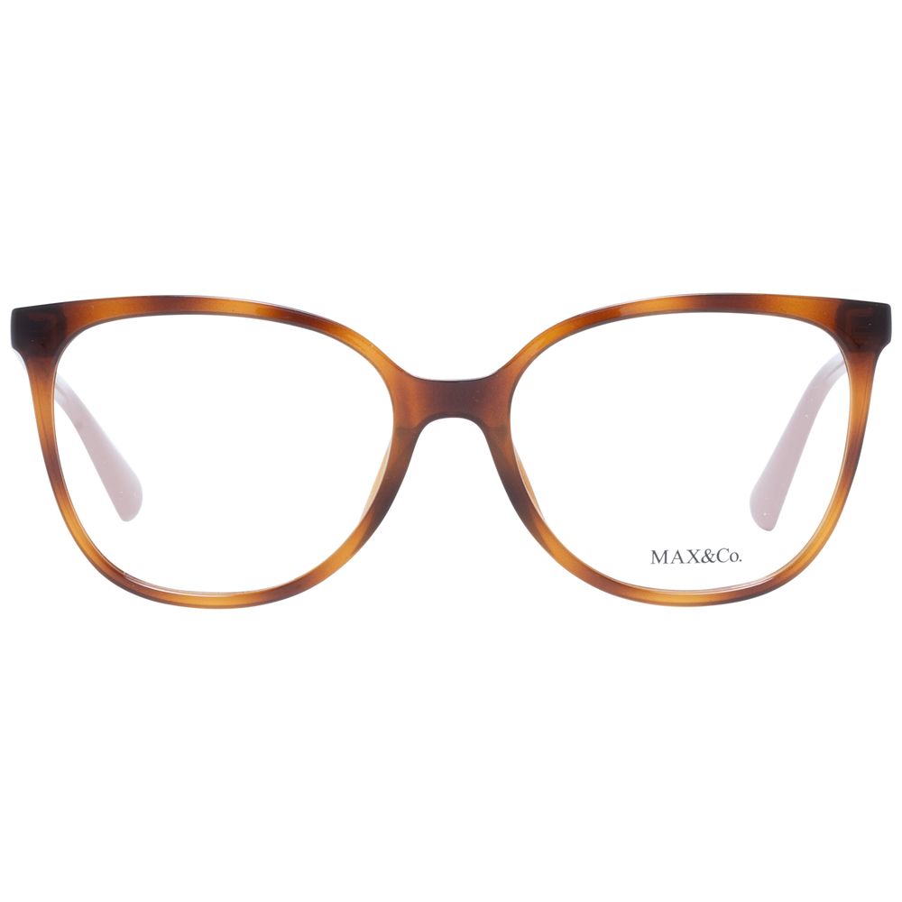 Max & Co Brown Women Glasses Frame in full-rim square style, plastic material, 54-17-140 size, with demo lenses, branded case included.