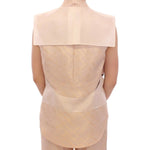 Zeyneptosun Exclusive Beige Brocade Sleeveless Vest Coats & Jackets Zeyneptosun Tan
