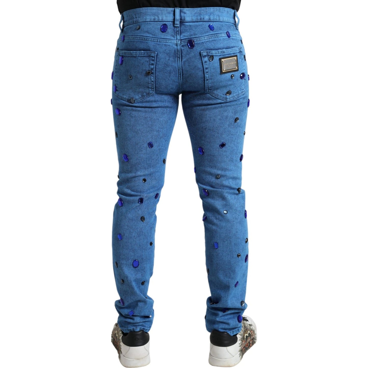 Dolce & Gabbana Blue Crystal Embellished Skinny Denim Jeans PAN75028-50