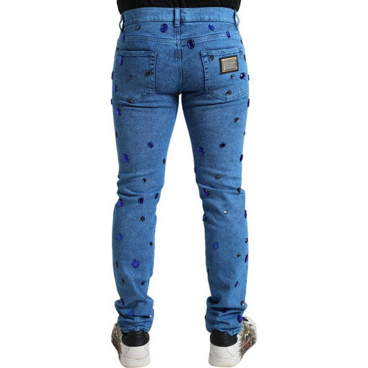 Dolce & Gabbana Blue Crystal Embellished Skinny Denim Jeans PAN75028-50