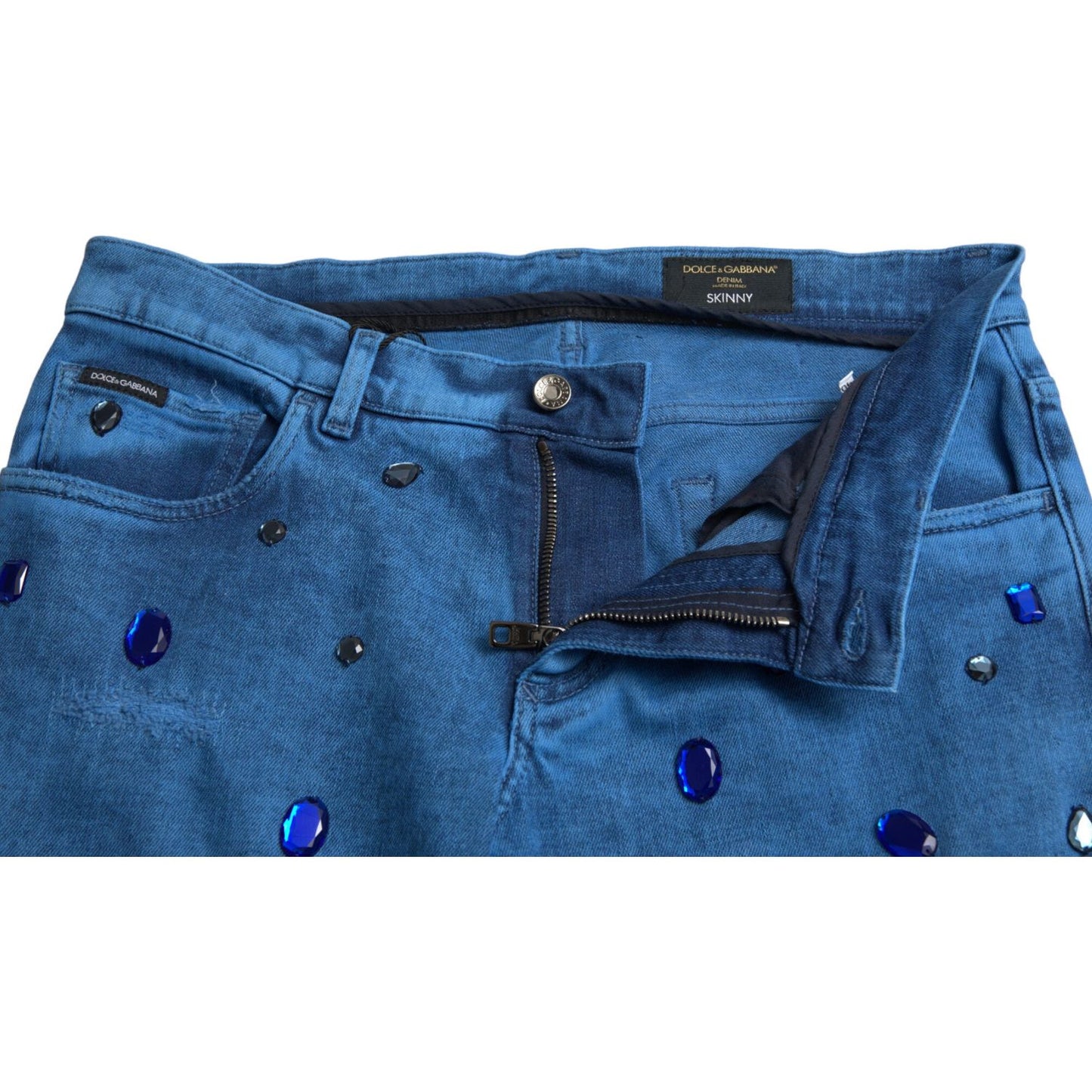 Dolce & Gabbana Blue Crystal Embellished Skinny Denim Jeans PAN75028-50