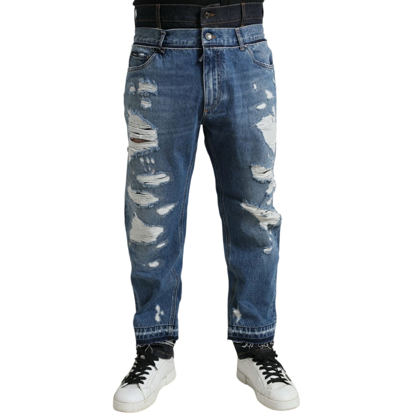 Dolce & Gabbana Blue Tattered Cotton Men Denim Jeans PAN75043-48