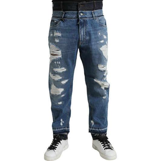 Dolce & Gabbana Blue Tattered Cotton Men Denim Jeans PAN75043-48
