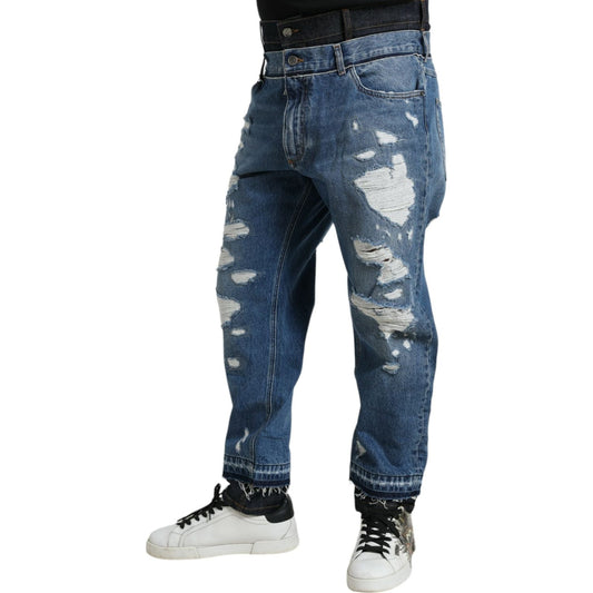 Dolce & Gabbana Blue Tattered Cotton Men Denim Jeans PAN75043-48
