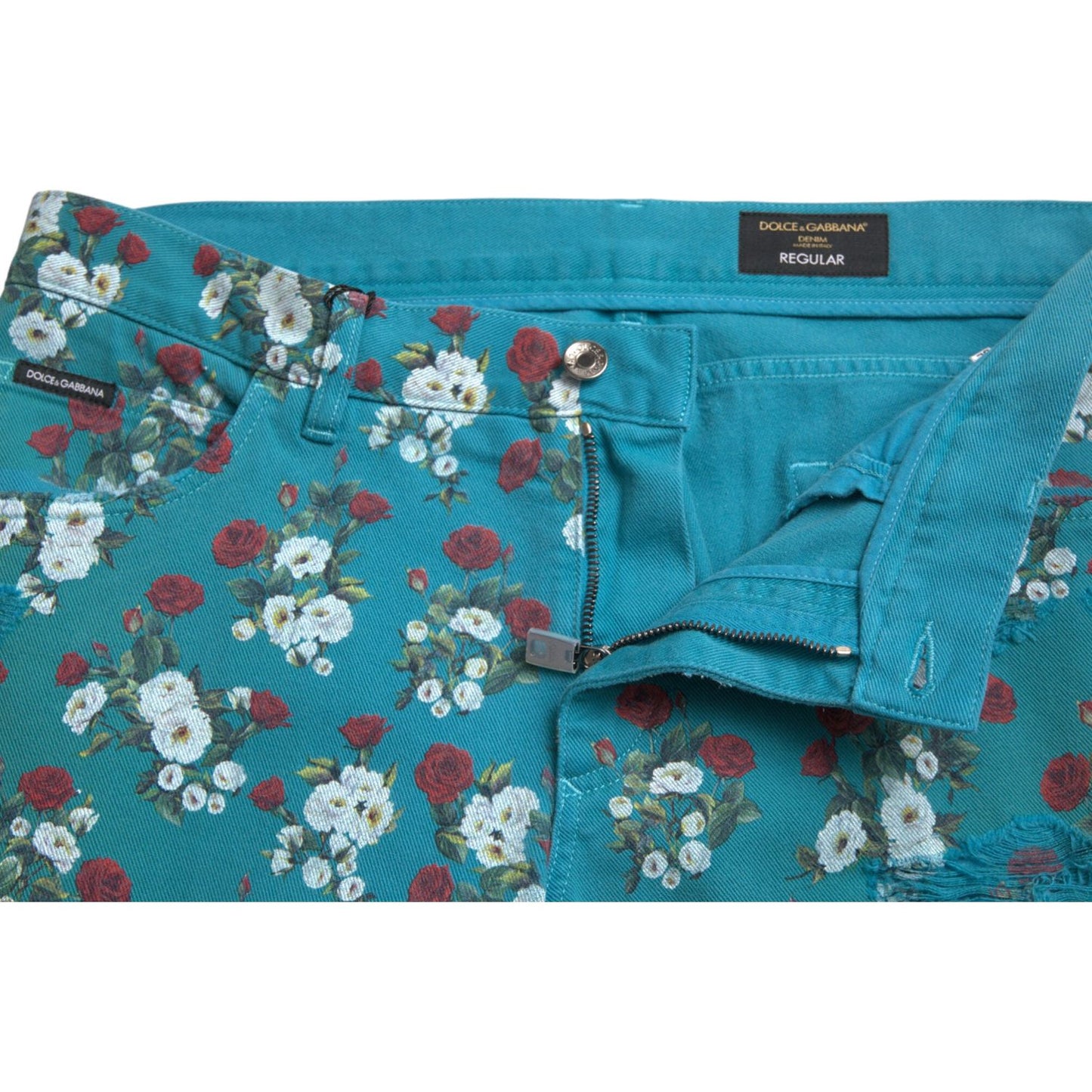 Dolce & Gabbana Blue Floral Print Skinny Cotton Denim Pants PAN75047-46