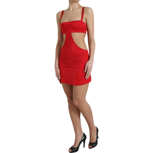 Dolce & Gabbana Red Cutout Nylon Sheath Sleeveless Mini Dress DR281030-40