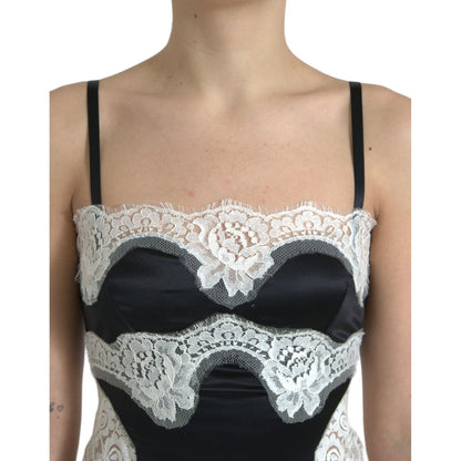 Dolce & Gabbana Black White Lace See Through A-Line Sleeveless Dress