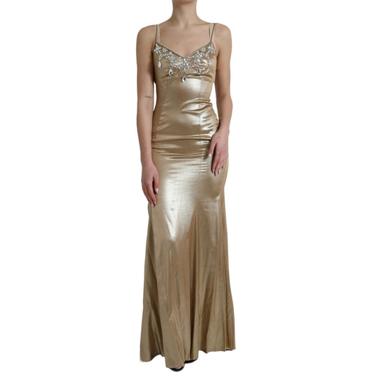 Dolce & Gabbana Metallic Gold Crystal Embellished Gown Dress DR281085-40