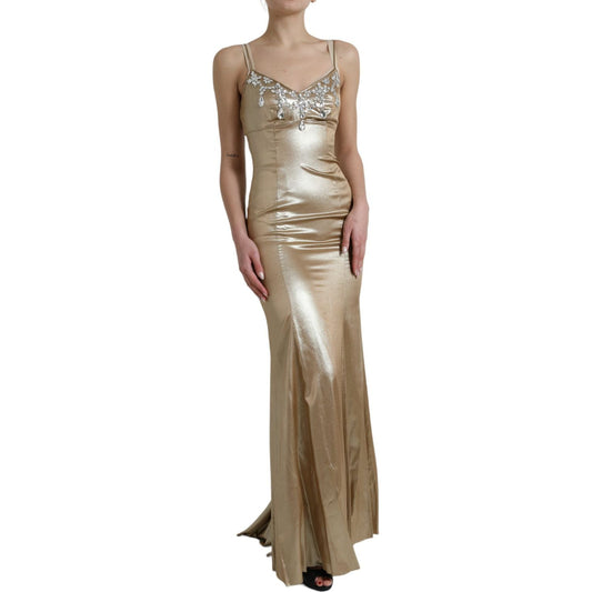 Dolce & Gabbana Metallic Gold Crystal Embellished Gown Dress DR281085-40