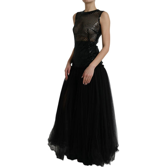 Dolce & Gabbana Black Sequined Sleeveless Mesh Layered Gown Dress DR281087-36