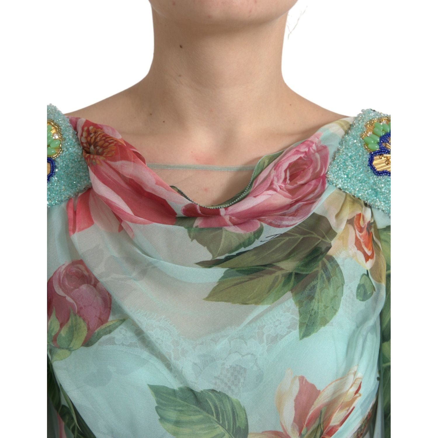 Dolce & Gabbana Blue Floral Print Tiered Long Maxi Dress