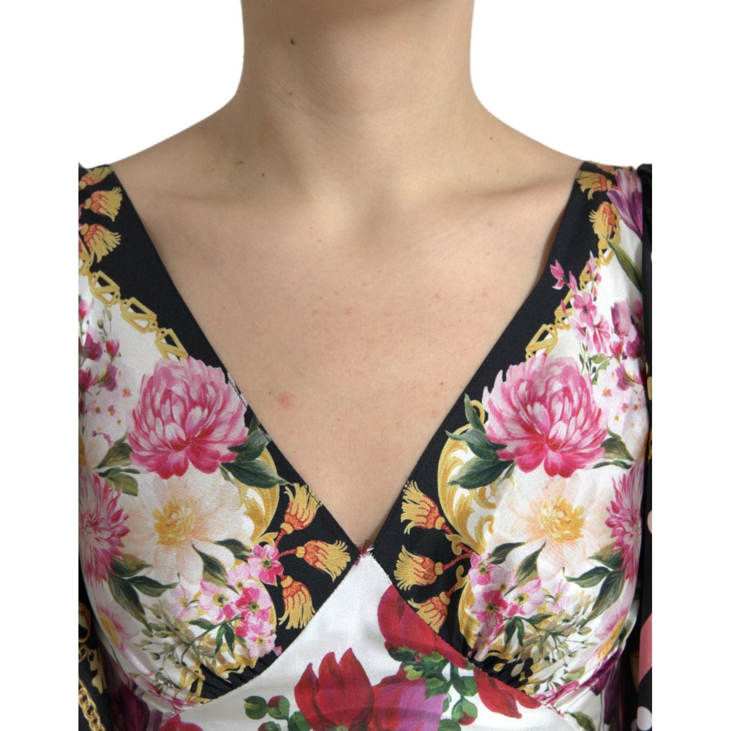 Dolce & Gabbana Multicolor Floral Print Silk Twill Gown Dress