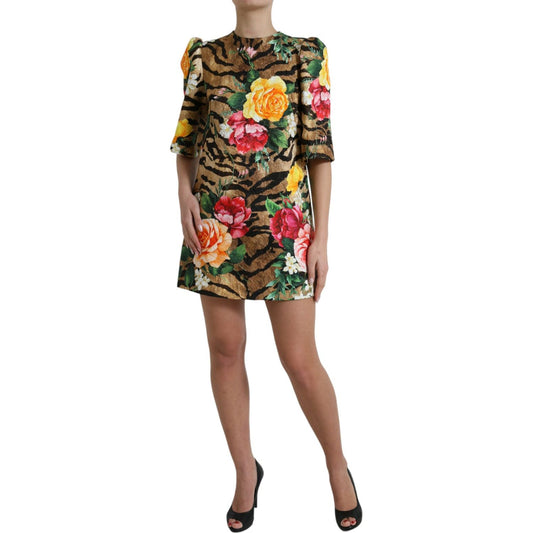 Dolce & Gabbana Multicolor Tiger Floral Print Shift Mini Dress DR281114-40
