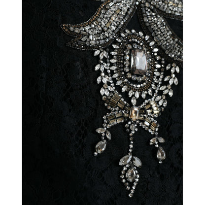 Dolce & Gabbana Black Lace Crystal Embellished Sheath Dress