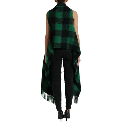 Dolce & Gabbana Black Green Buffalo Check Poncho Coat Jacket