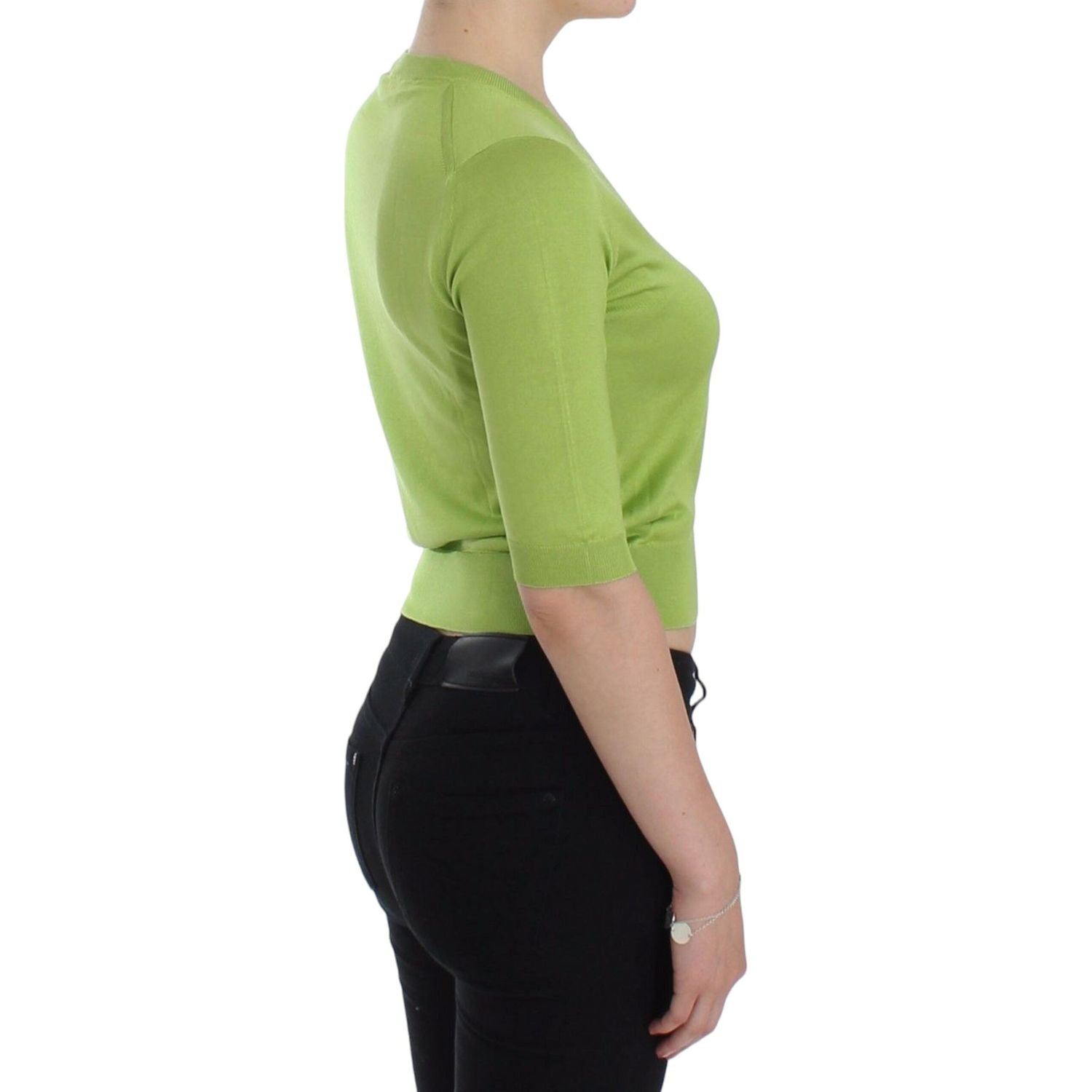 翠绿色羊毛 V 领套头衫