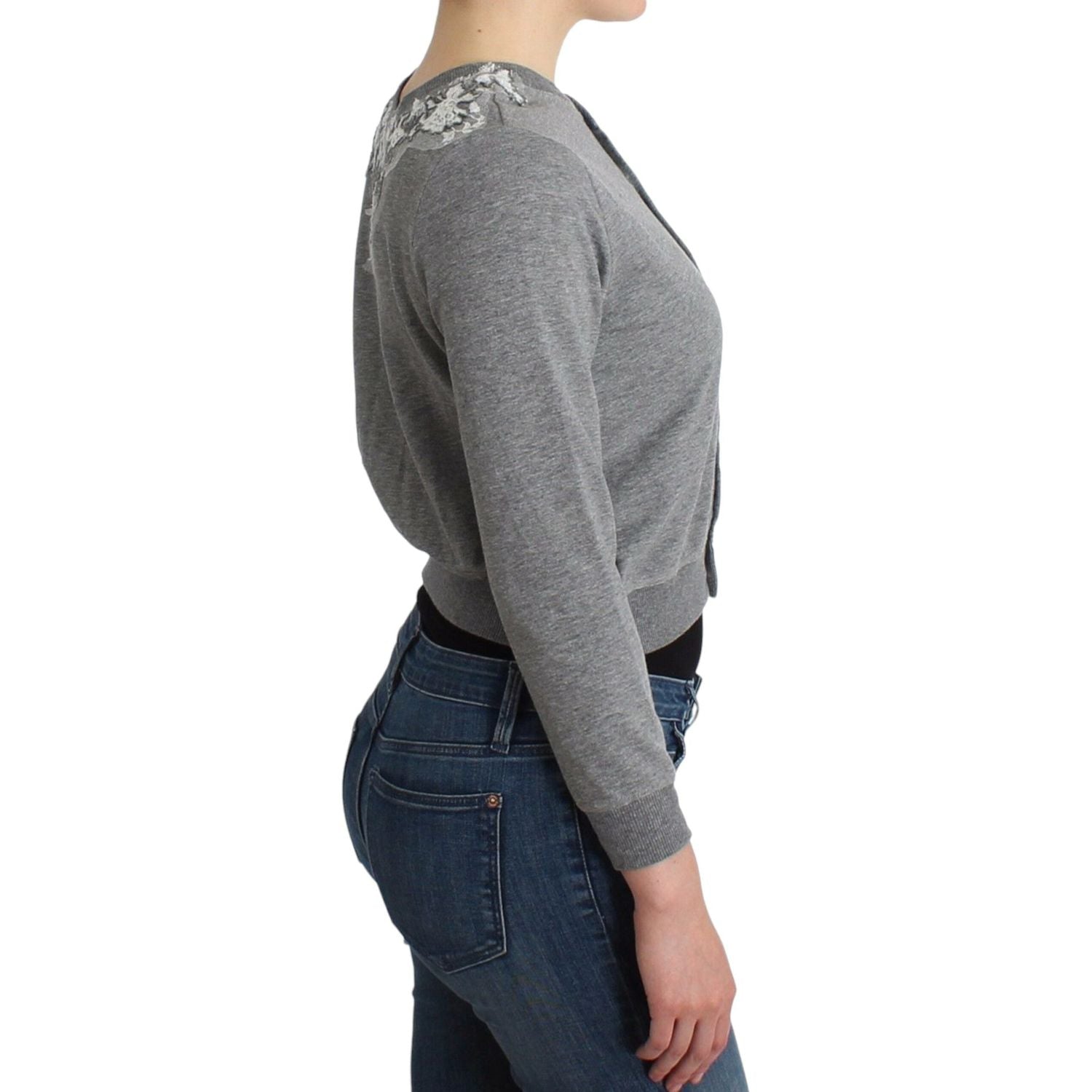 别致的灰色棉混纺短开衫