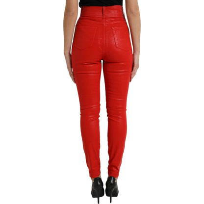 Dolce & Gabbana Red Cotton High Waist Skinny Denim Jeans