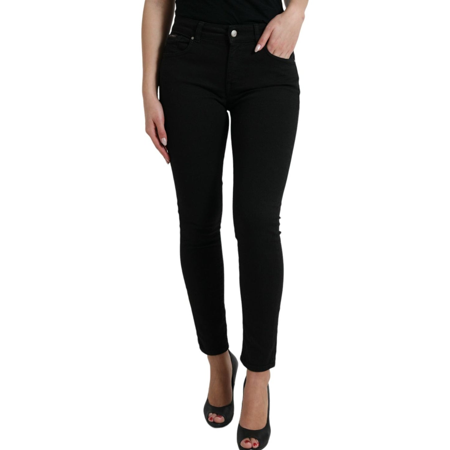 Dolce & Gabbana Black Cotton Mid Waist Skinny Denim Jeans