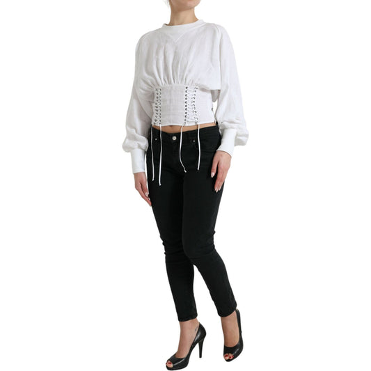 Dolce & Gabbana White Cotton Corset Cropped Long Sleeves Top TSH84282-40