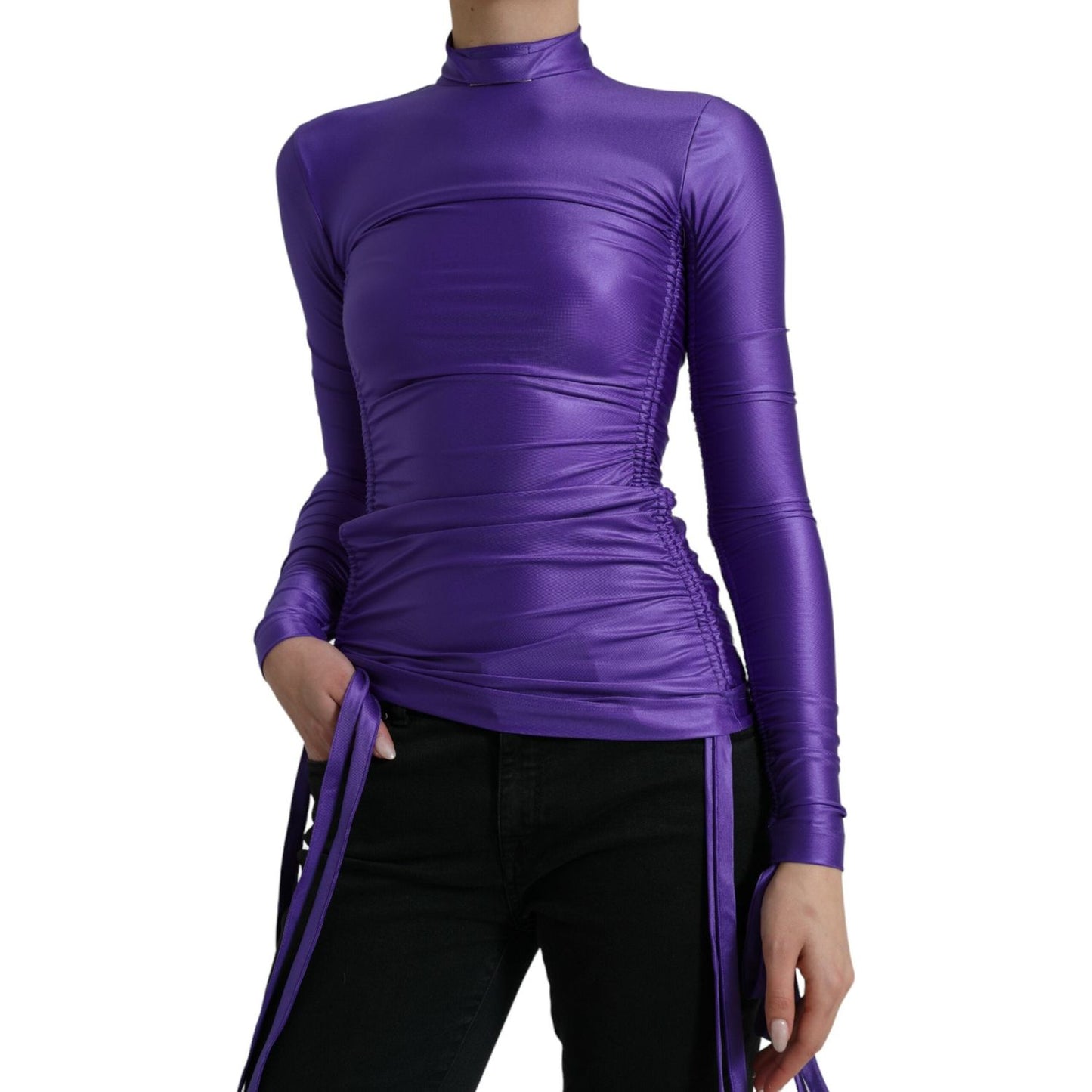 Dolce & Gabbana Purple Nylon Stretch Slim Long Sleeves Top