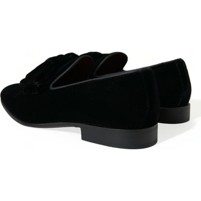 Dolce & Gabbana Black Velvet Loafers Formal Dress Shoes
