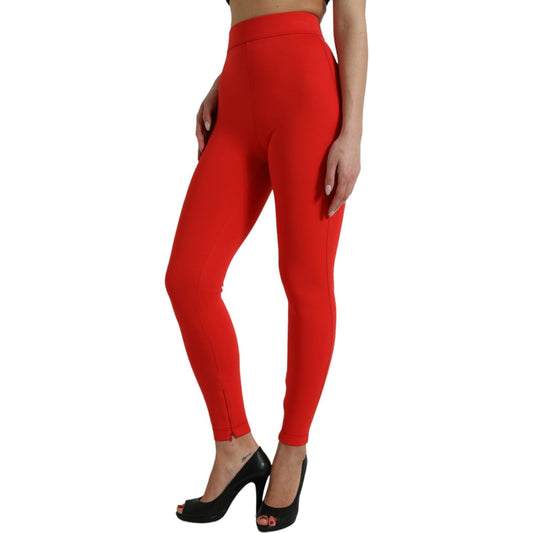 Dolce & Gabbana Red Nylon Stretch Slim Leggings Pants PAN74997-40