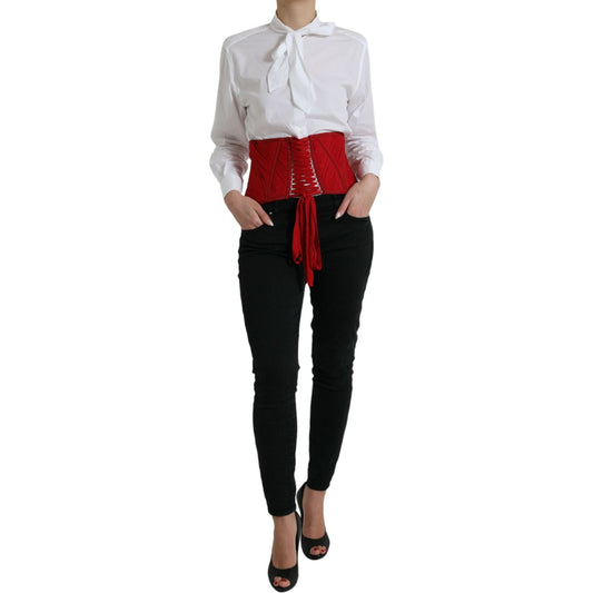 Dolce & Gabbana Red Silk Belt Waist Lace Up Strap Corset TSH83755-42