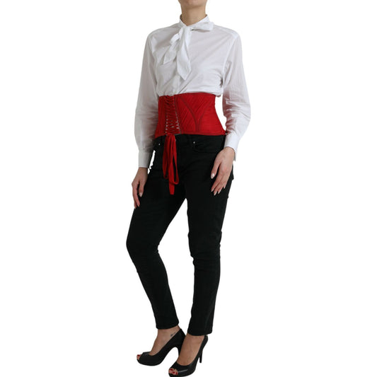 Dolce & Gabbana Red Silk Belt Waist Lace Up Strap Corset TSH83755-42