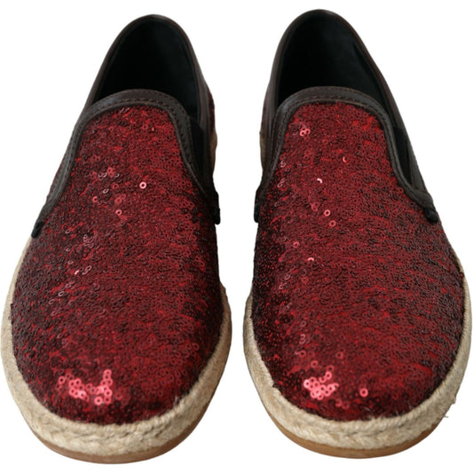 Dolce & Gabbana Red Sequined Loafers Slippers Men Shoes MV5429-44