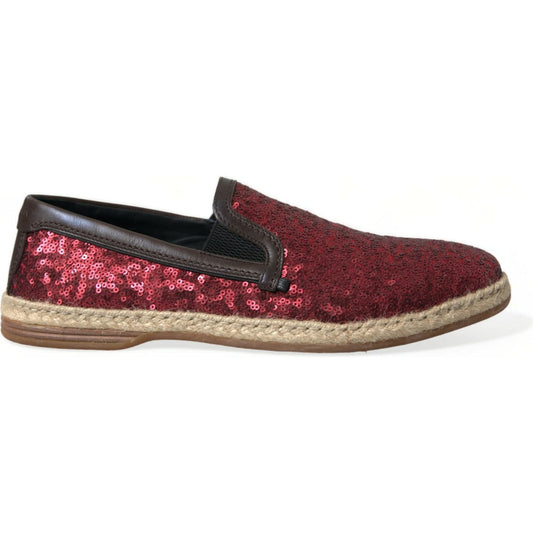 Dolce & Gabbana Red Sequined Loafers Slippers Men Shoes MV5429-44