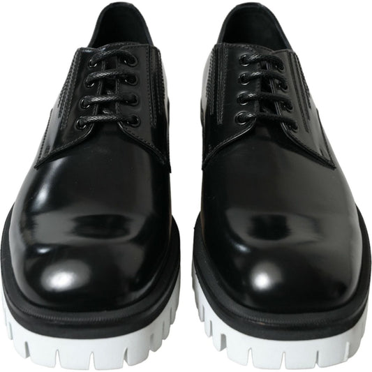 Dolce & Gabbana Black White Leather Lace Up Derby Dress Shoes MV5438-41
