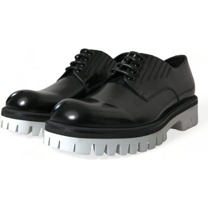 Dolce & Gabbana Black White Leather Lace Up Derby Dress Shoes