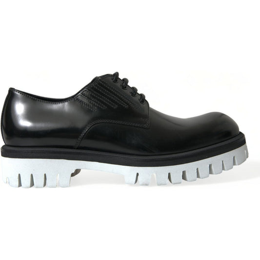 Dolce & Gabbana Black White Leather Lace Up Derby Dress Shoes MV5438-41
