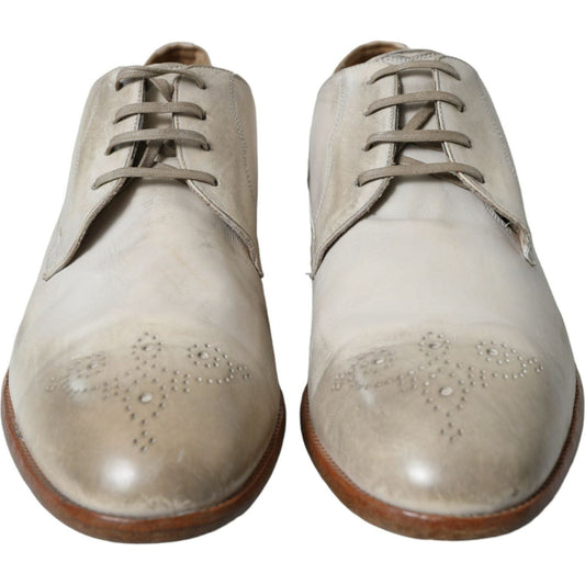 Dolce & Gabbana White Distressed Leather Derby Dress Shoes MV5501-43.5