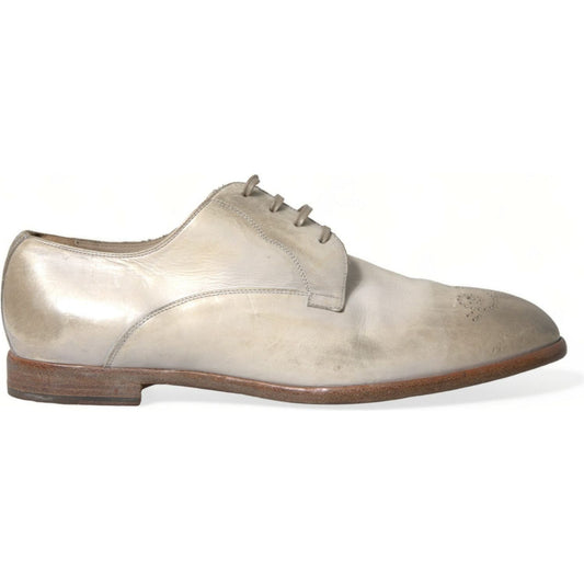Dolce & Gabbana White Distressed Leather Derby Dress Shoes MV5501-43.5
