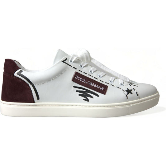 Dolce & Gabbana White Bordeaux Leather Logo Low Top Sneakers Shoes MV5427-39.5