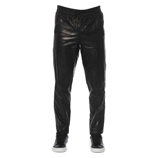 Trussardi Black Lamb Leather Men Trouser TR-24082-IT44 | XS