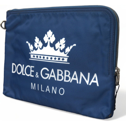 Dolce & Gabbana Blue DG Milano Print Nylon Pouch Clutch Men Bag BAG1376