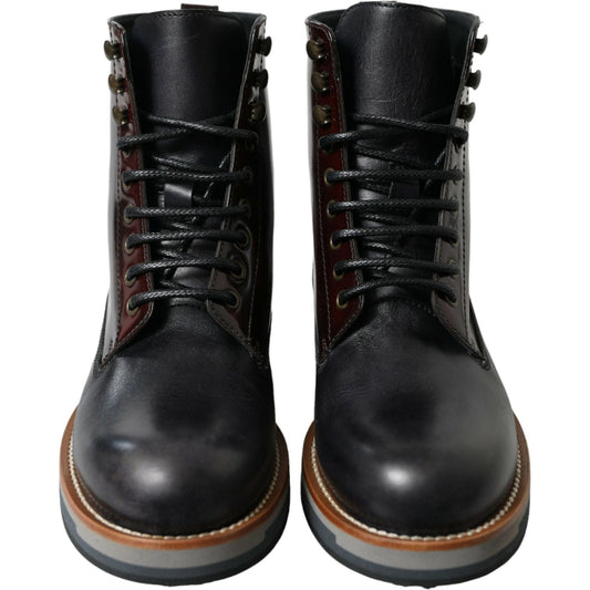 Dolce & Gabbana Black Leather Military Combat Boots Shoes MV5539-41.5