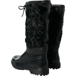 Dolce & Gabbana Black Rubber Lace Up Shearling Rain Boots Shoes MV5587-44