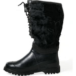 Dolce & Gabbana Black Rubber Lace Up Shearling Rain Boots Shoes MV5587-44
