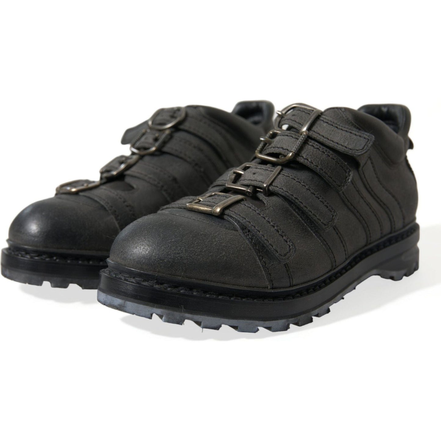 Dolce & Gabbana Black Leather Strap Men Ankle Boots Shoes MV5545-42.5